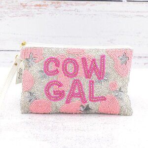 Starry Eyed Cowgirl Pink Seed Beaded Wristlet Strap Clutch Handbag NEW
